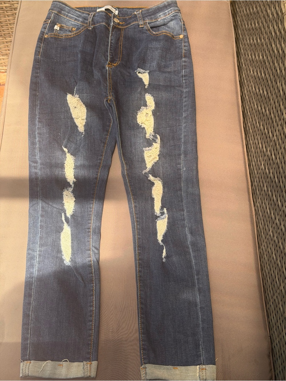 Distressed Dark Blue Women's Slim Jeans
